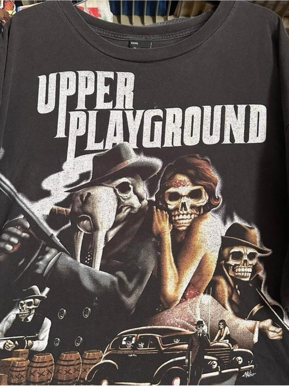 Upper Playground Black Graphic Tee with Skull Gang Artwork 3XL
